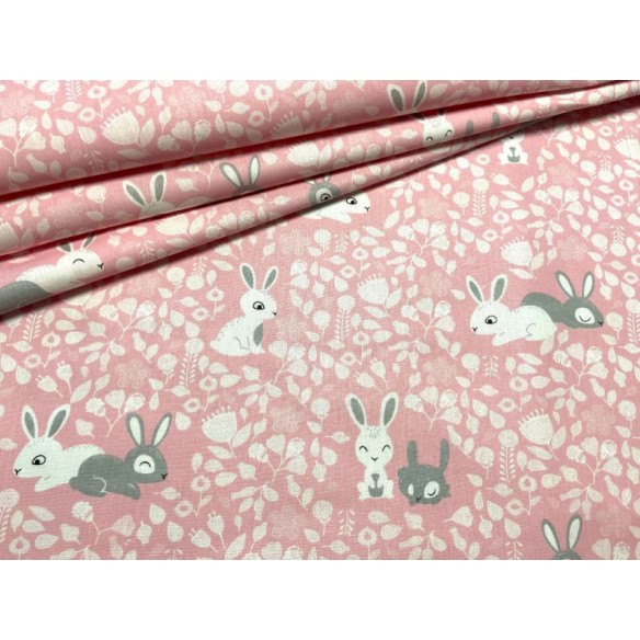 Cotton Fabric - Bunnies on Pink