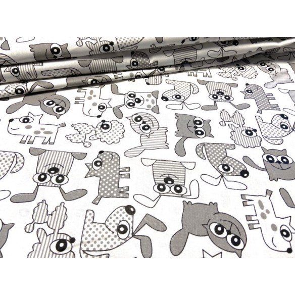 Cotton Fabric - Cartoon Cat and Dog
