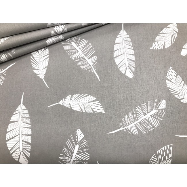 Cotton Fabric - Feathers on Grey