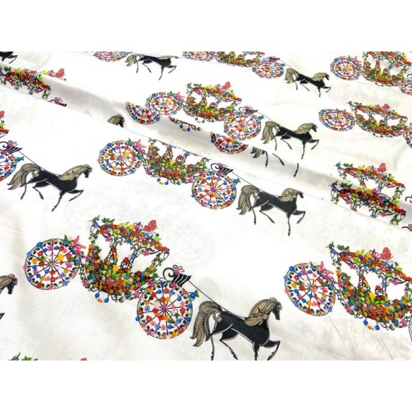 Cotton Fabric - Horses and Carriages