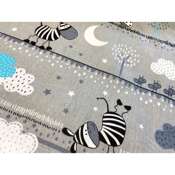 Cotton Fabric - Bears and Zebras on a Line Blue