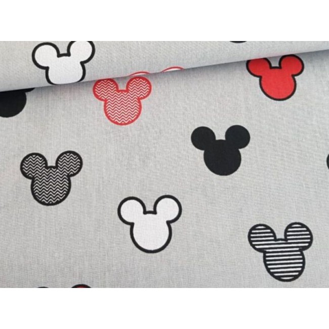Cotton Fabric - Mickey Mouse Patterns Red on Grey