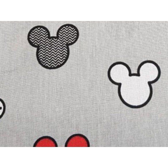 Cotton Fabric - Mickey Mouse Patterns Red on Grey