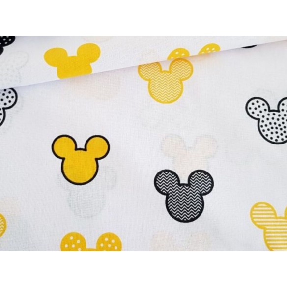 Cotton Fabric - Mickey Mouse Patterns Yellow on White