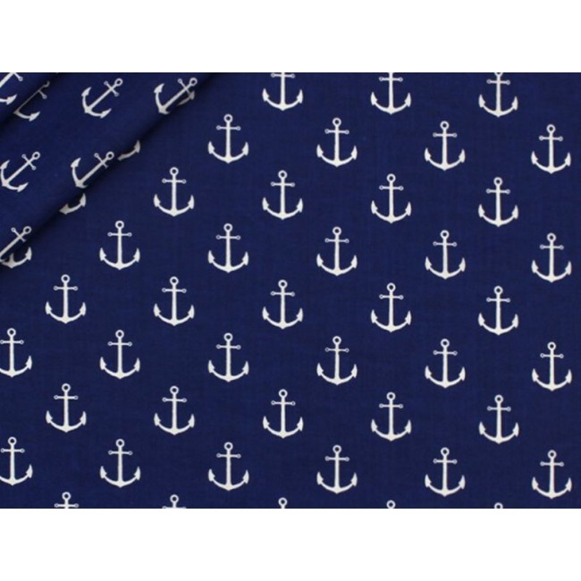Cotton Fabric - Small Anchors Navy Blue