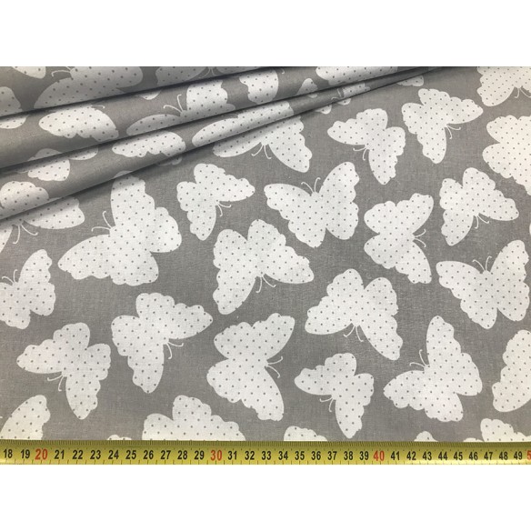 Cotton Fabric - Butterflies on Grey