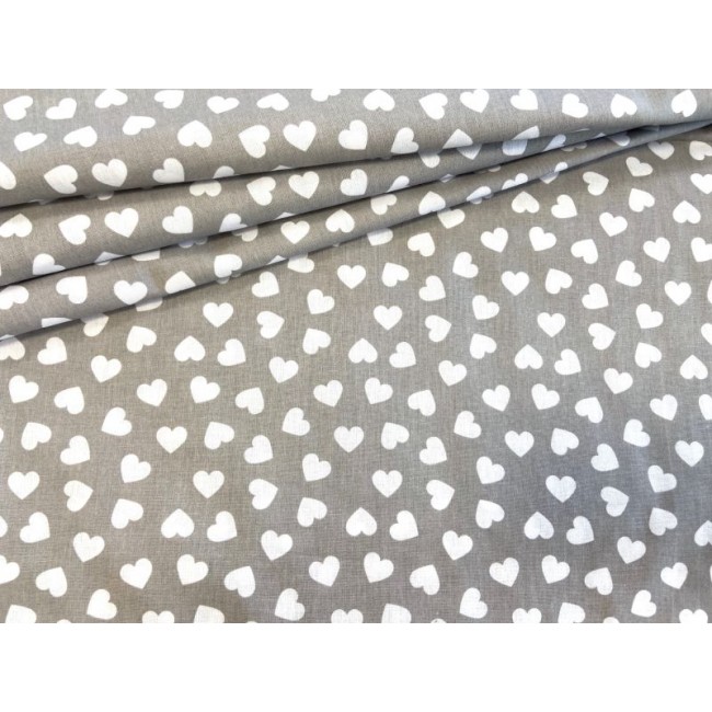 Cotton Fabric - White Hearts on Grey
