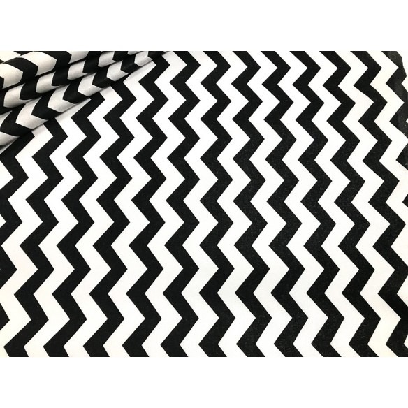 Katoenstof - Zwarte zigzag chevron