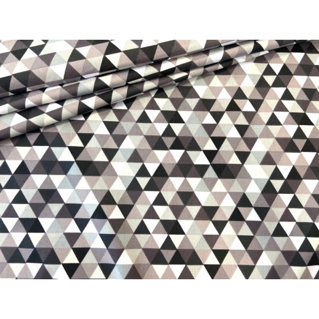 Cotton Fabric - Milk Beige Grey Pyramids