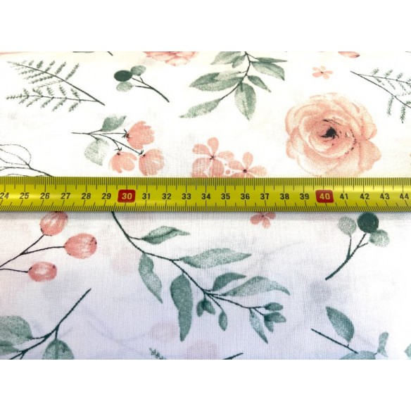 Cotton Fabric - Roses with Leaves Apricot