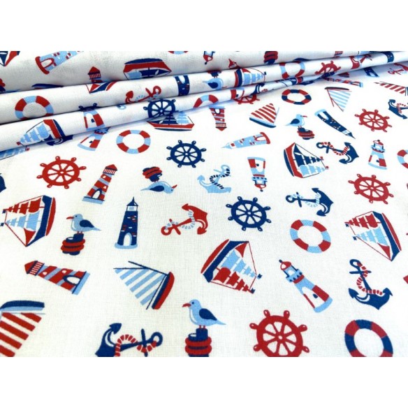 Cotton Fabric - Steering Wheel Ship and Anchor