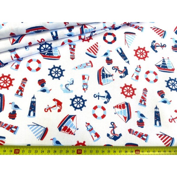 Cotton Fabric - Steering Wheel Ship and Anchor