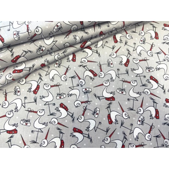 Cotton Fabric - Storks on Grey