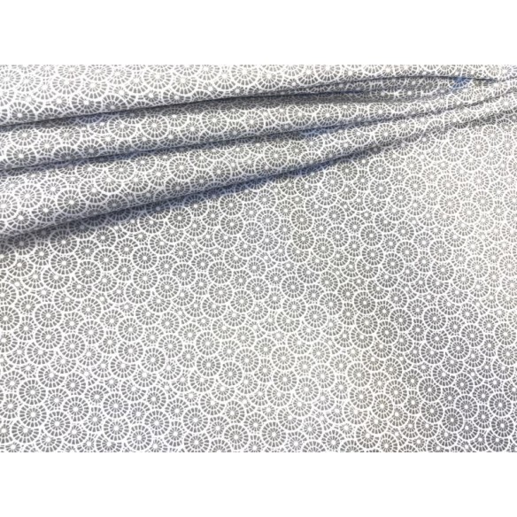 Cotton Fabric - Mini Grey Rosettes on White