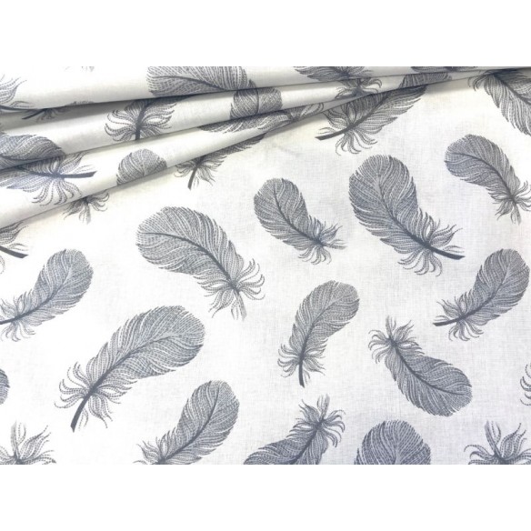 Cotton Fabric - Grey Feathers