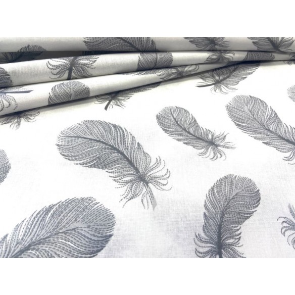 Cotton Fabric - Grey Feathers