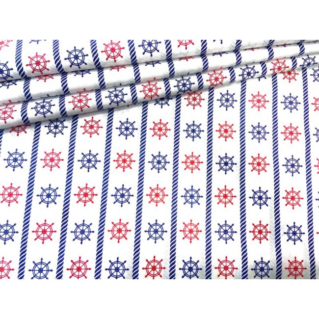 Cotton Fabric - Steering Wheels Stripes Red-Navy Blue