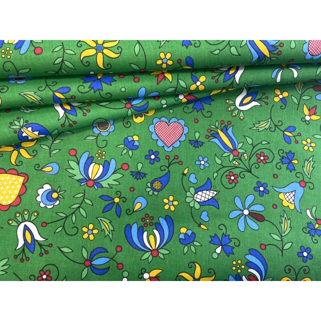 Cotton Fabric - Kashubia Folklore Green