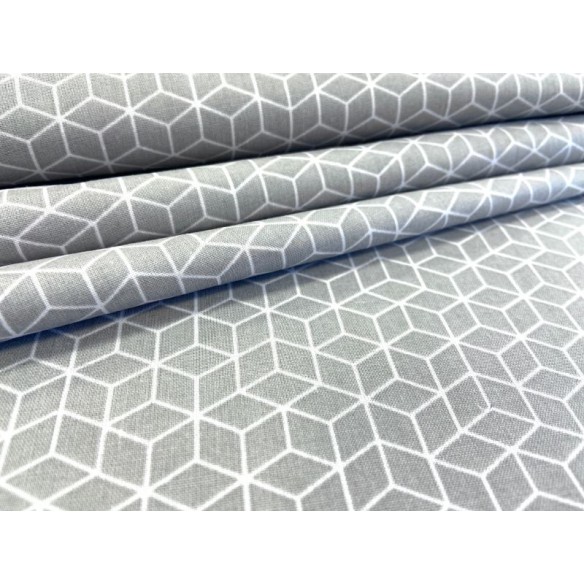 Cotton Fabric - Grey 3D Cubes