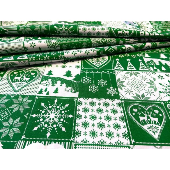 Cotton Fabric - Christmas Patchwork Tiles Green