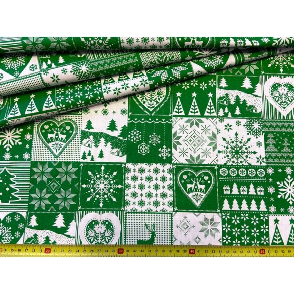 Cotton Fabric - Christmas Patchwork Tiles Green