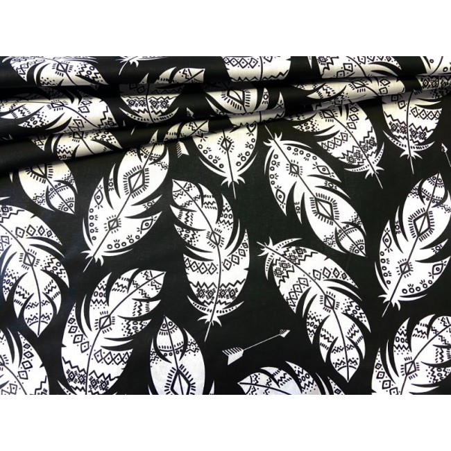Cotton Fabric - Native American Feathers on Black