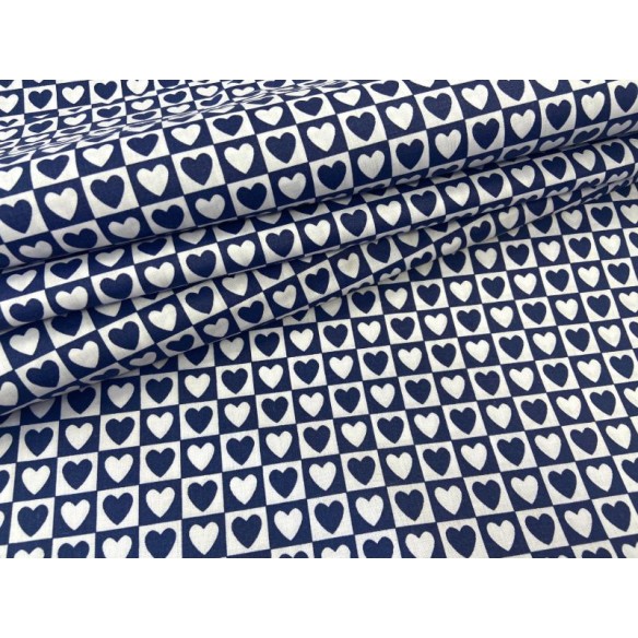 Cotton Fabric - Navy Blue Hearts in Square