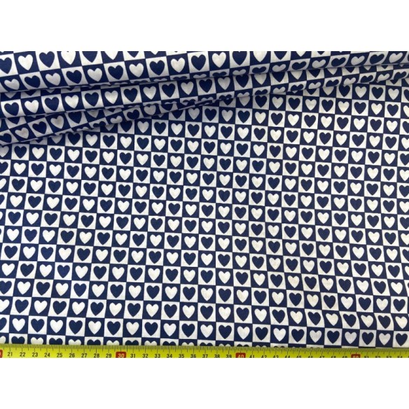 Cotton Fabric - Navy Blue Hearts in Square