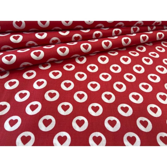 Cotton Fabric - Red Stamp Hearts