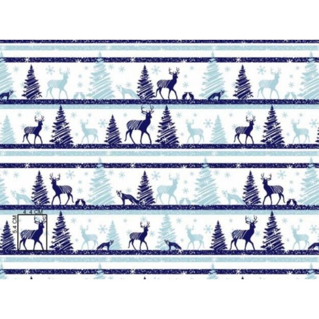 Cotton Fabric - Reindeer on a Line Blue
