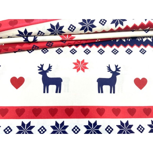 Cotton Fabric - Christmas Scandinavian Reindeer Red