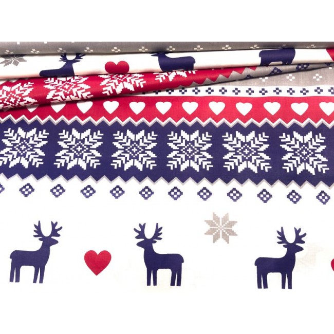 Cotton Fabric - Christmas Scandinavian Reindeer Grey
