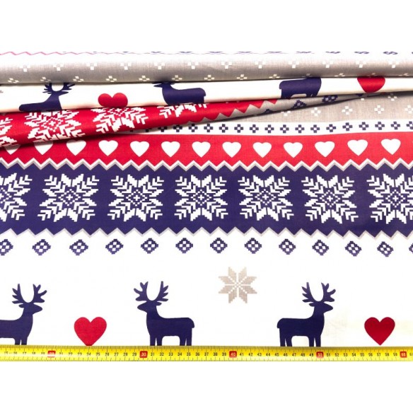 Cotton Fabric - Christmas Scandinavian Reindeer Grey