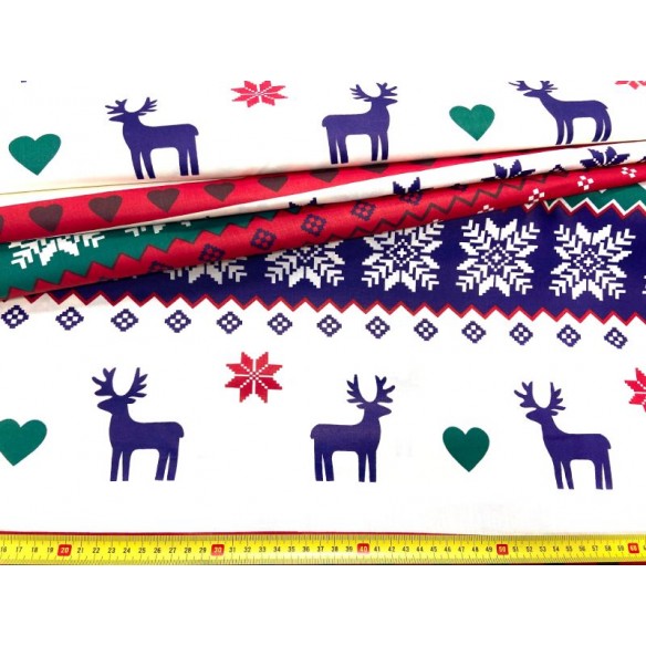 Cotton Fabric - Christmas Scandinavian Reindeer Green