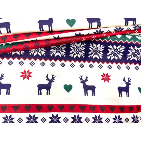Cotton Fabric - Christmas Scandinavian Reindeer Green