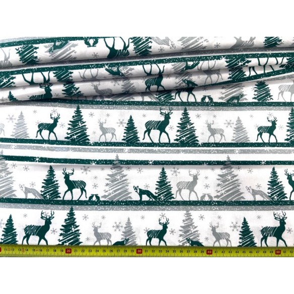 Cotton Fabric - Reindeer on a Line Green