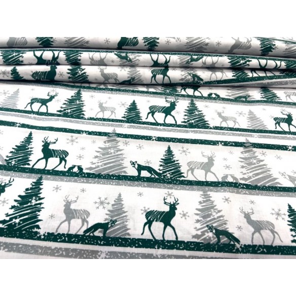 Cotton Fabric - Reindeer on a Line Green