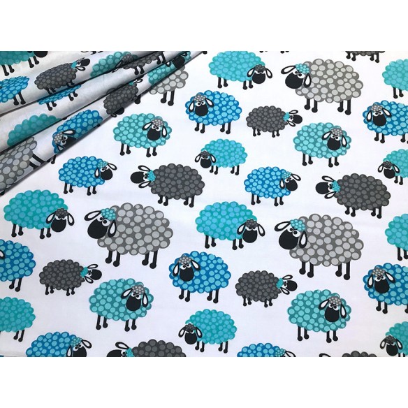 Cotton Fabric - Blue and Grey Sheep