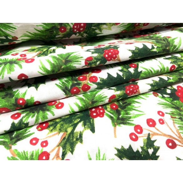 Cotton Fabric - Christmas Decorations on White