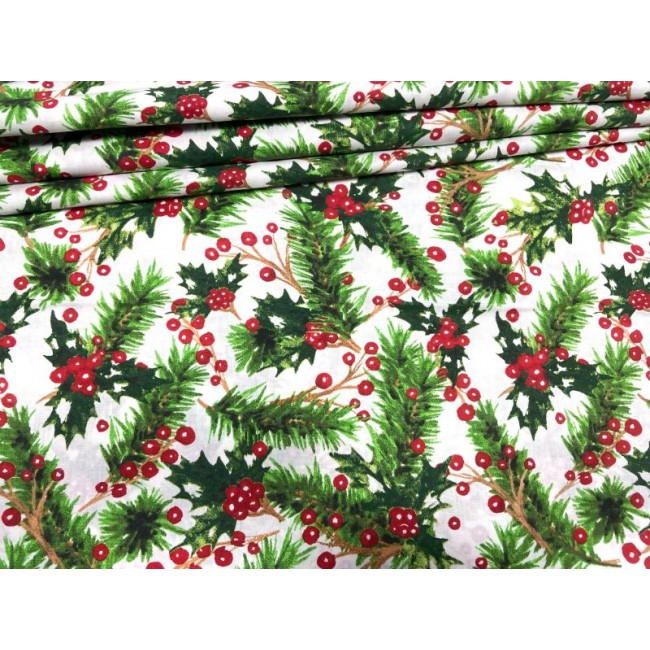 Cotton Fabric - Christmas Decorations on White