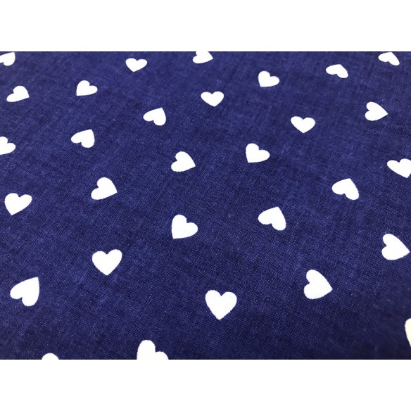 Cotton Fabric - Navy Blue Hearts