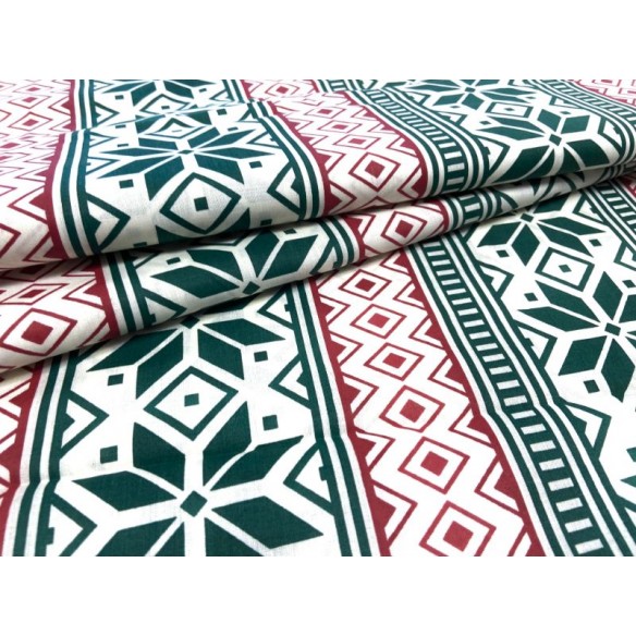 Cotton Fabric - Christmas Scandinavian Pattern Green-Red