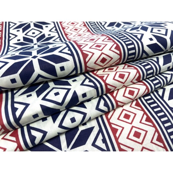 Cotton Fabric - Christmas Scandinavian Pattern Navy Blue-Red