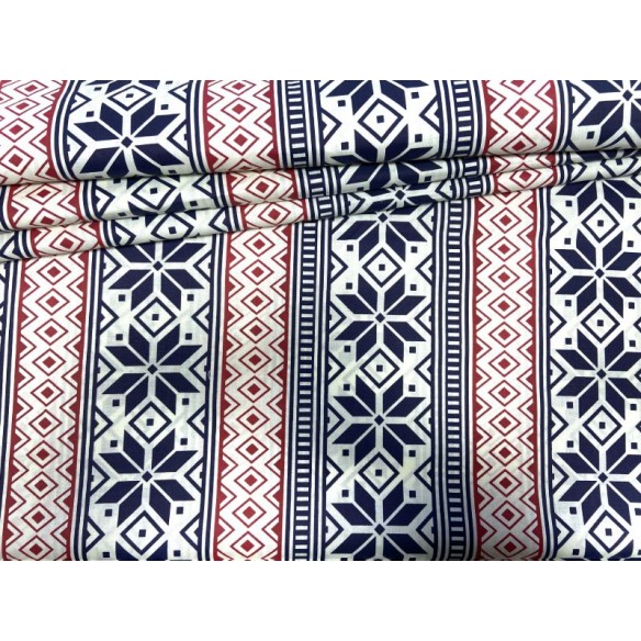 Cotton Fabric - Christmas Scandinavian Pattern Navy Blue-Red