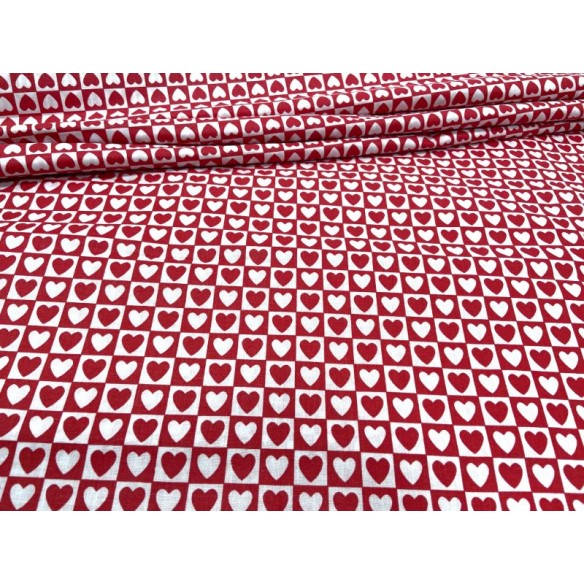 Cotton Fabric - Red Hearts in Square
