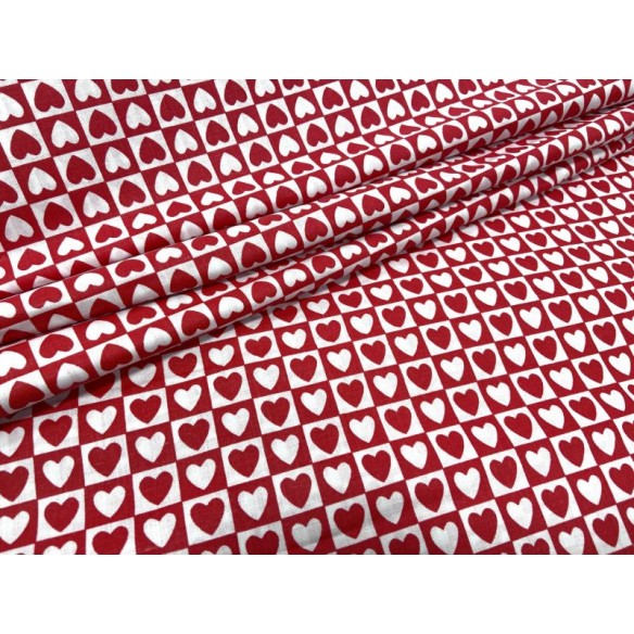 Cotton Fabric - Red Hearts in Square