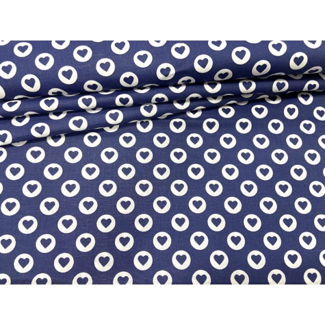 Cotton Fabric - Navy Blue Stamp Hearts