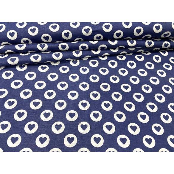 Cotton Fabric - Navy Blue Stamp Hearts