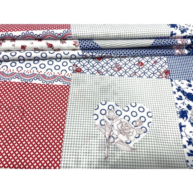 Cotton Fabric - Morocco Patchwork Grid and Hearts