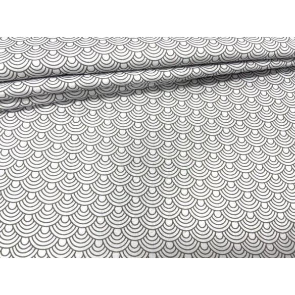 Cotton Fabric - Grey Shells on White